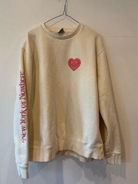 New York or Nowhere Cream Sweatshirt with Pink Heart